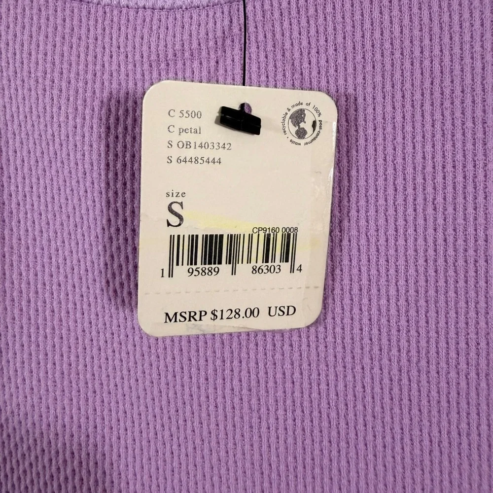 Free People Snow Day Waffle Top Womens S Petal Purple NWT Mixed Media Thermal